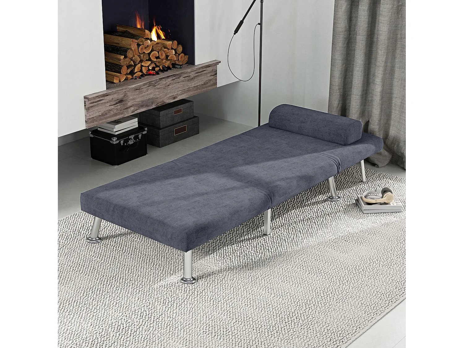 Tomi Safi Charcoal Grey Velvet Feel Single Sleeper Chair
