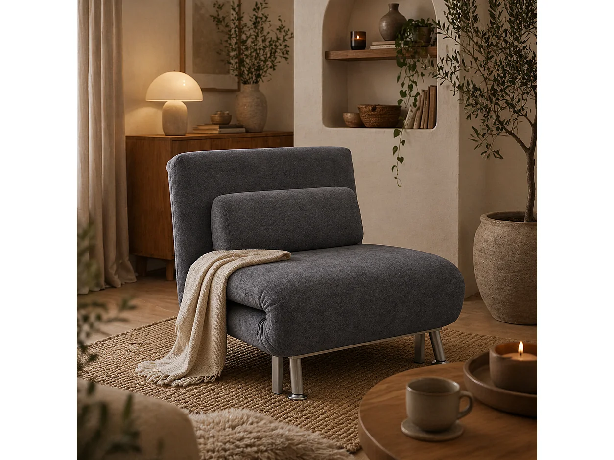 Tomi Safi Charcoal Grey Velvet Feel Single Sleeper Chair
