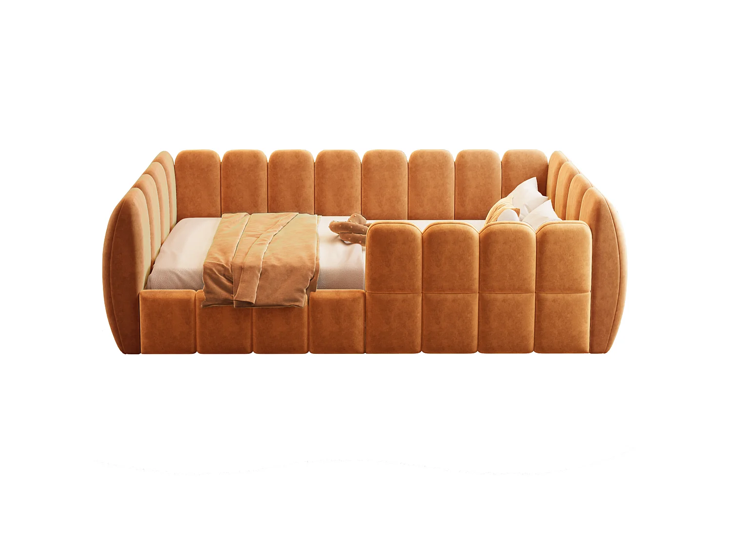 Gepolstertes Kinderbett 90 × 200 cm - Samtstoff - abgerundete Ecken - Orange (Matratze nicht enthalten)
