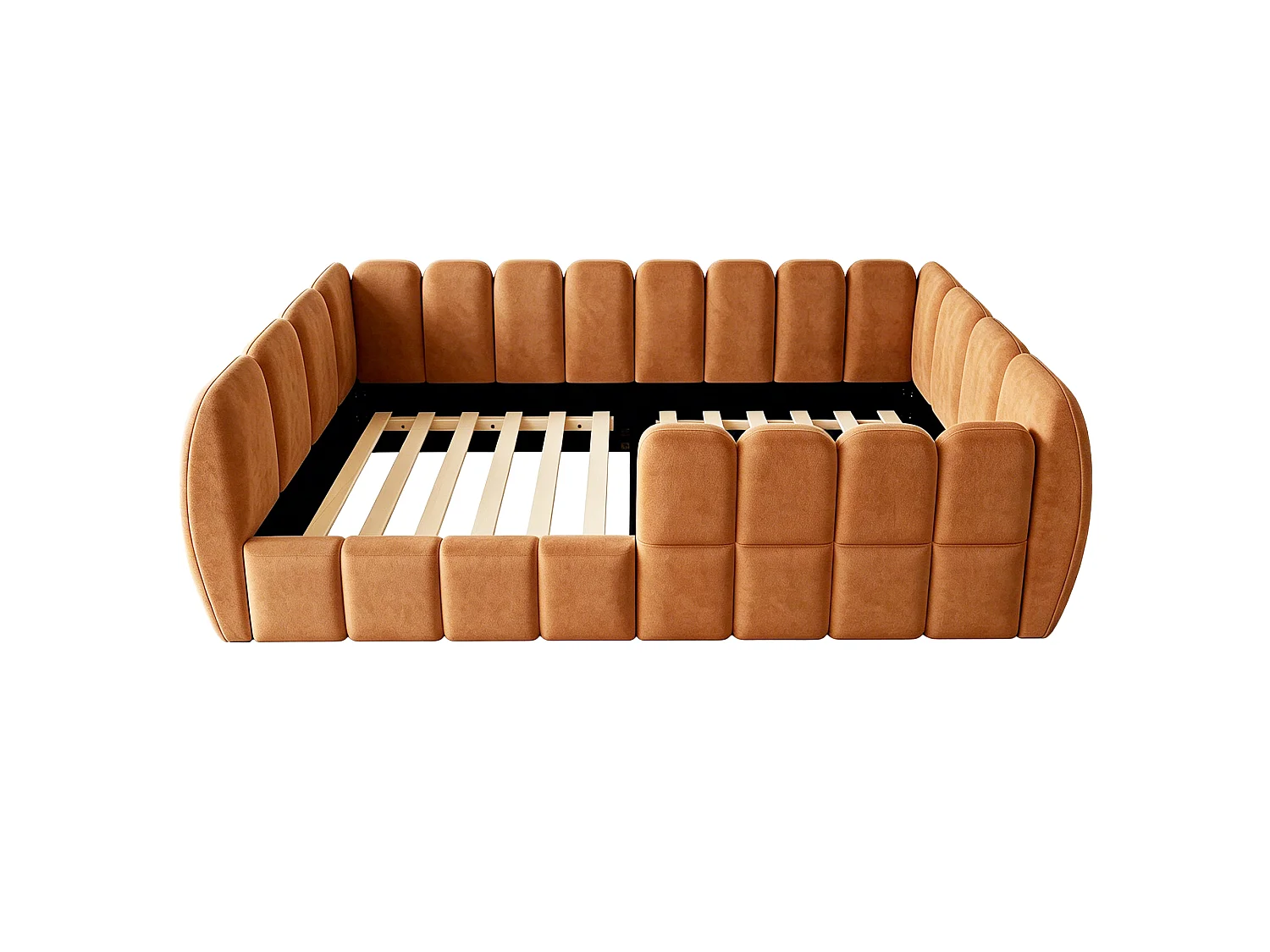 Gepolstertes Kinderbett 90 × 200 cm - Samtstoff - abgerundete Ecken - Orange (Matratze nicht enthalten)