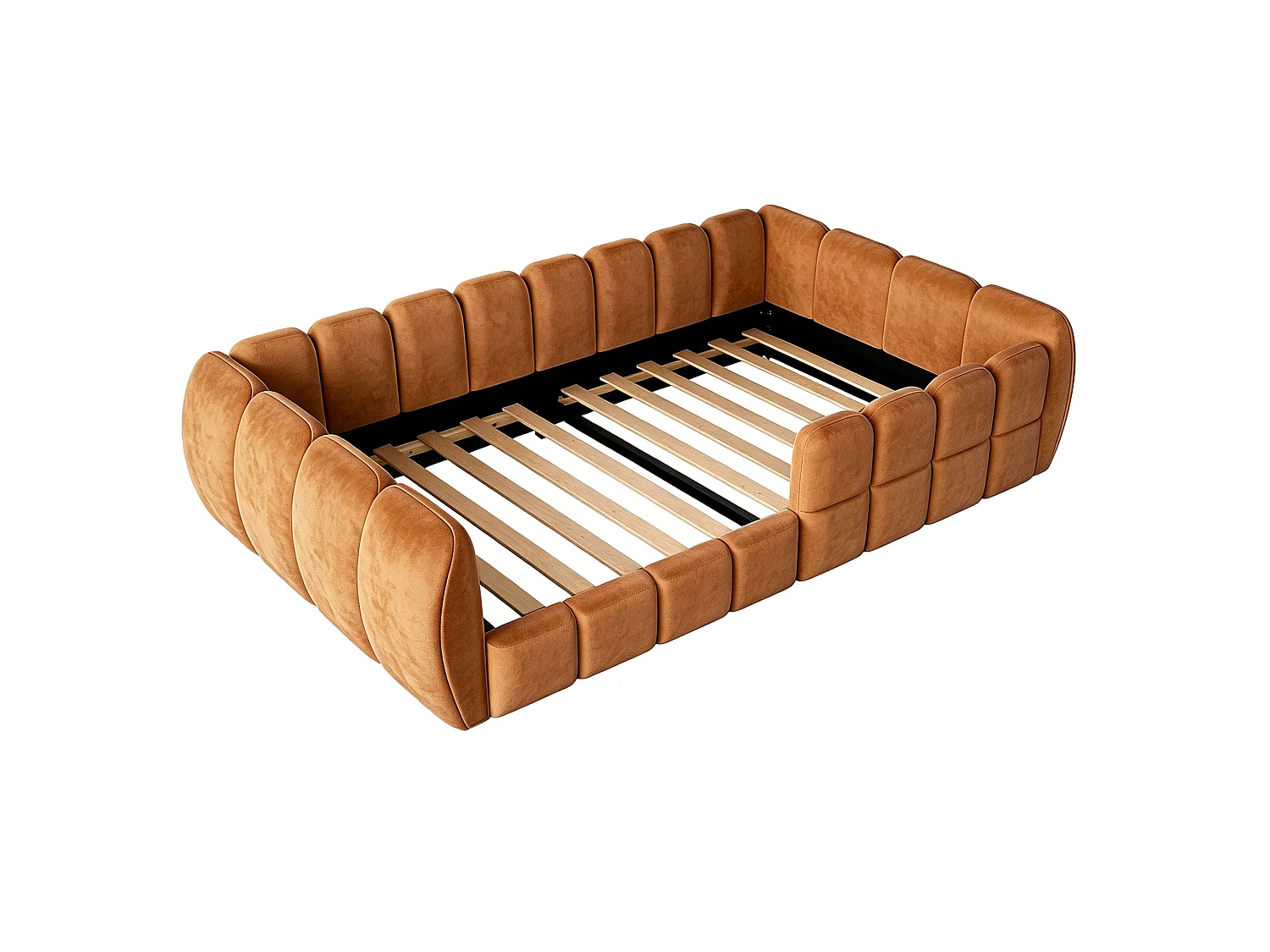 Gepolstertes Kinderbett 90 × 200 cm - Samtstoff - abgerundete Ecken - Orange (Matratze nicht enthalten)
