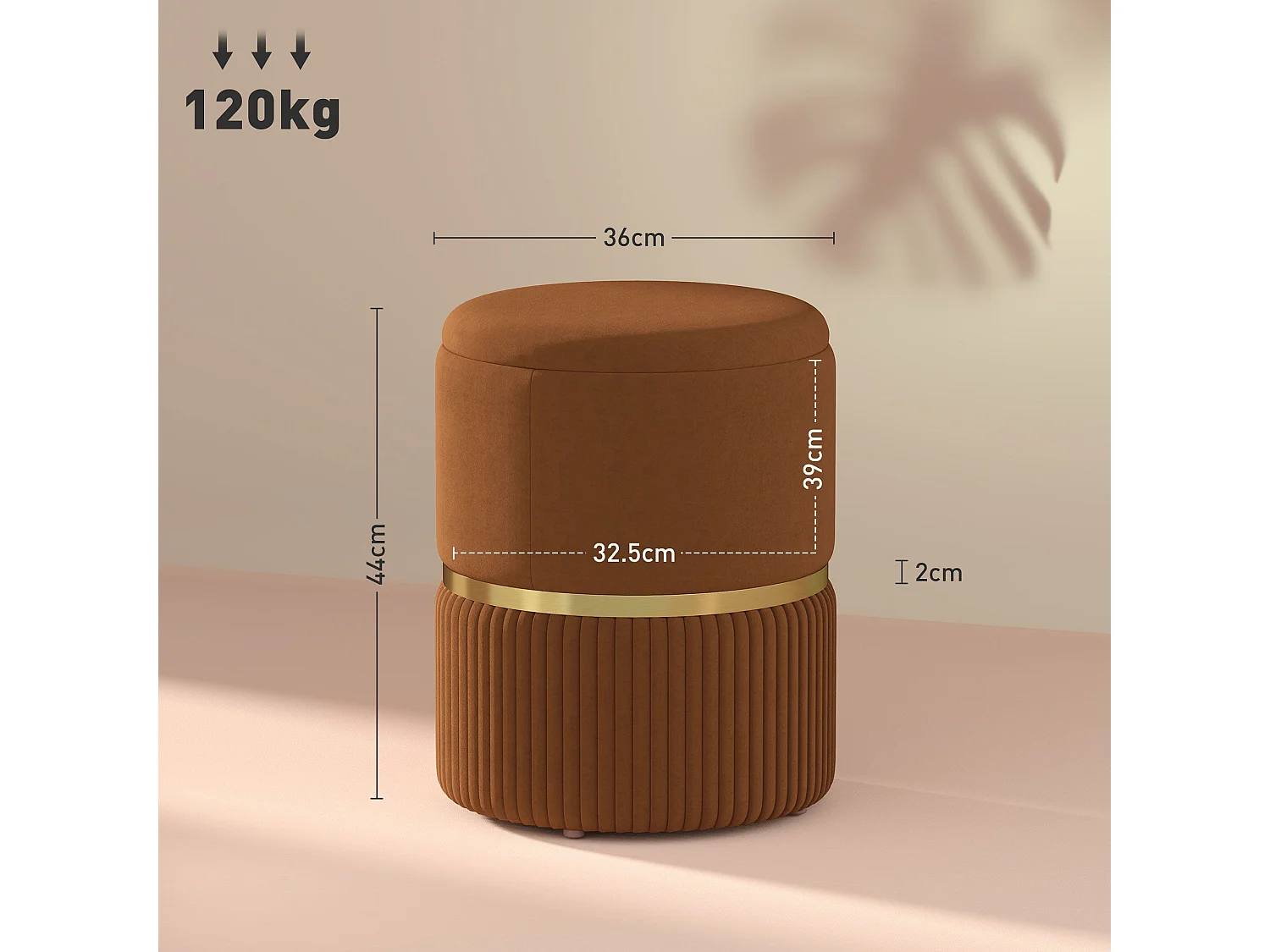 Rapa Velvet feel Light Brown Storage Ottoman with Gold Detail