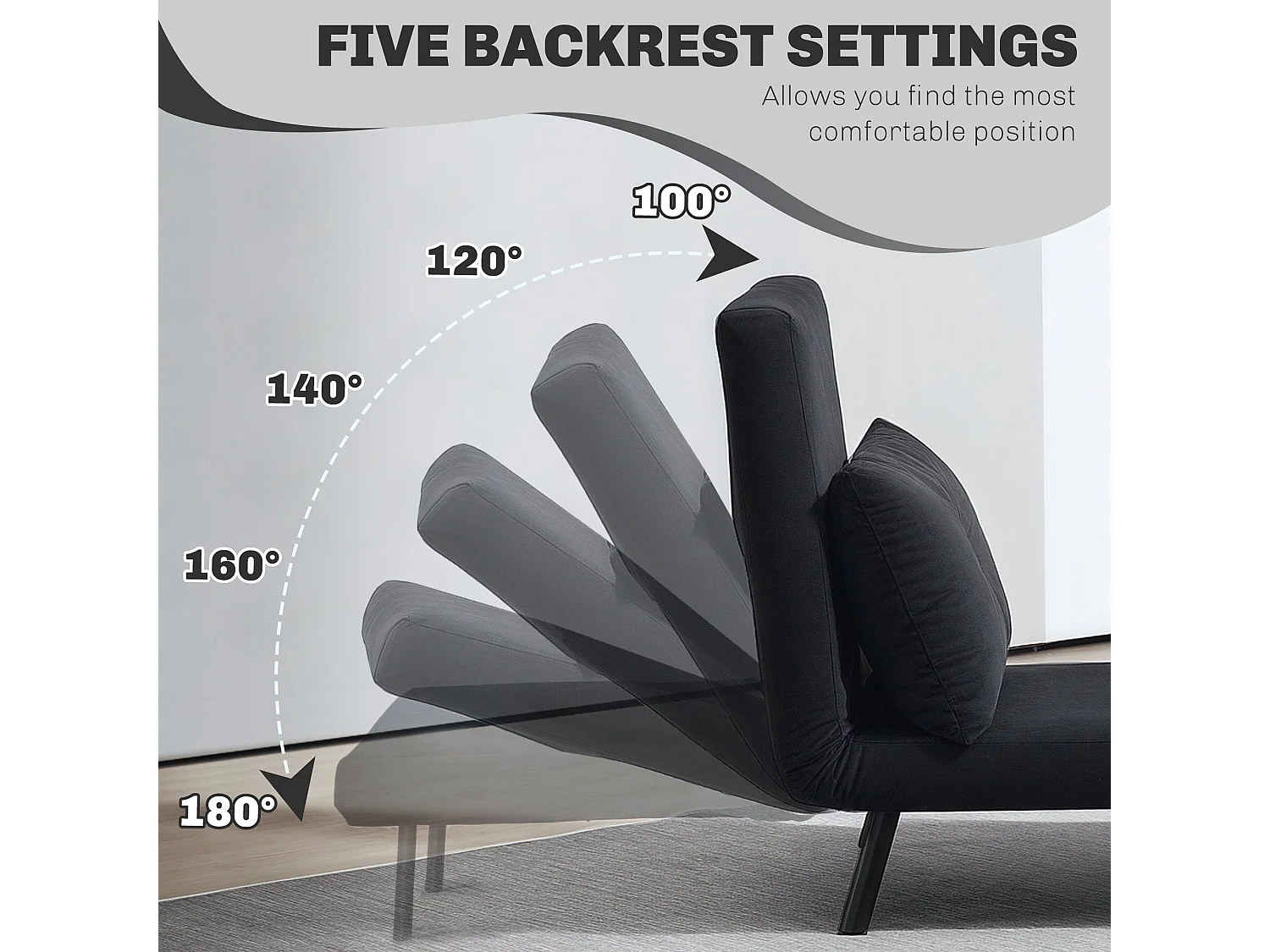 Nenoli Velvet Black 4 in 1 Convertible Single Chair Bed with Cushion