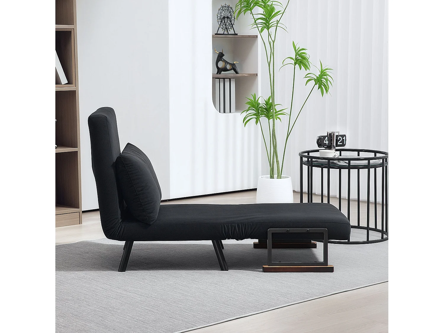 Nenoli Velvet Black 4 in 1 Convertible Single Chair Bed with Cushion