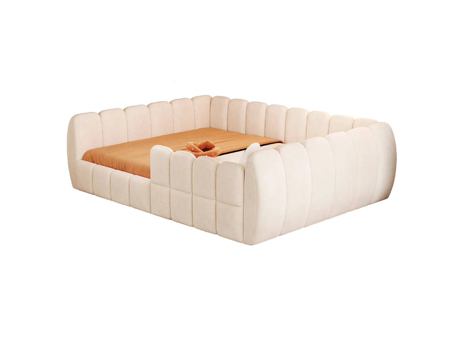 Gepolstertes Kinderbett 140 × 200 cm - Samtstoff - abgerundete Ecken - Beige (Matratze nicht enthalten)