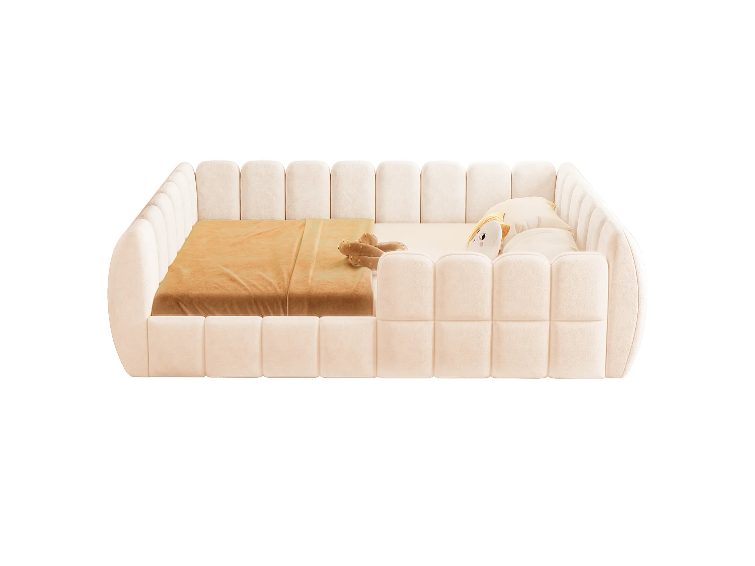 Gepolstertes Kinderbett 140 × 200 cm - Samtstoff - abgerundete Ecken - Beige (Matratze nicht enthalten)