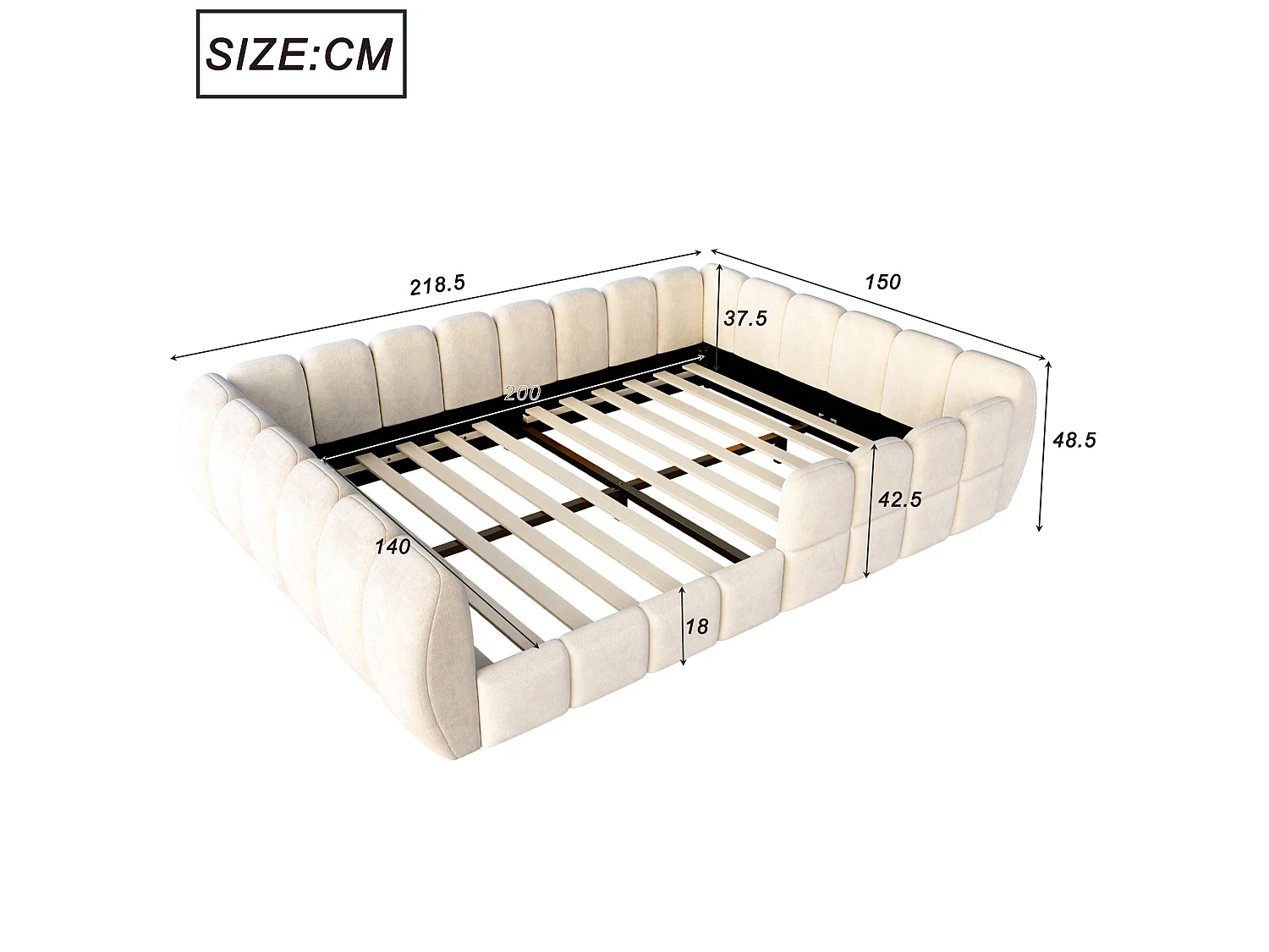 Gepolstertes Kinderbett 140 × 200 cm - Samtstoff - abgerundete Ecken - Beige (Matratze nicht enthalten)