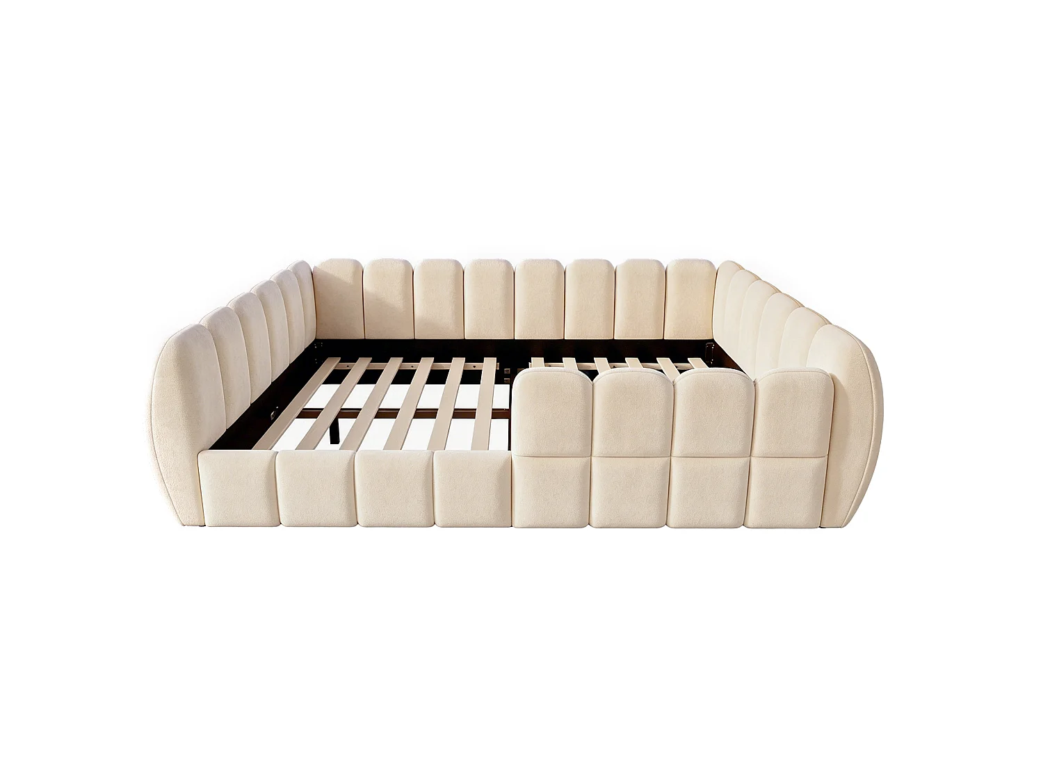 Gepolstertes Kinderbett 140 × 200 cm - Samtstoff - abgerundete Ecken - Beige (Matratze nicht enthalten)
