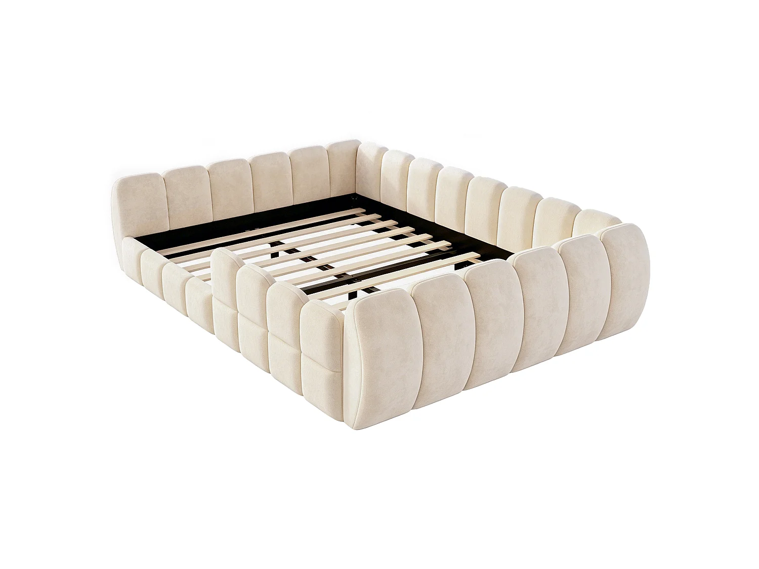 Gepolstertes Kinderbett 140 × 200 cm - Samtstoff - abgerundete Ecken - Beige (Matratze nicht enthalten)
