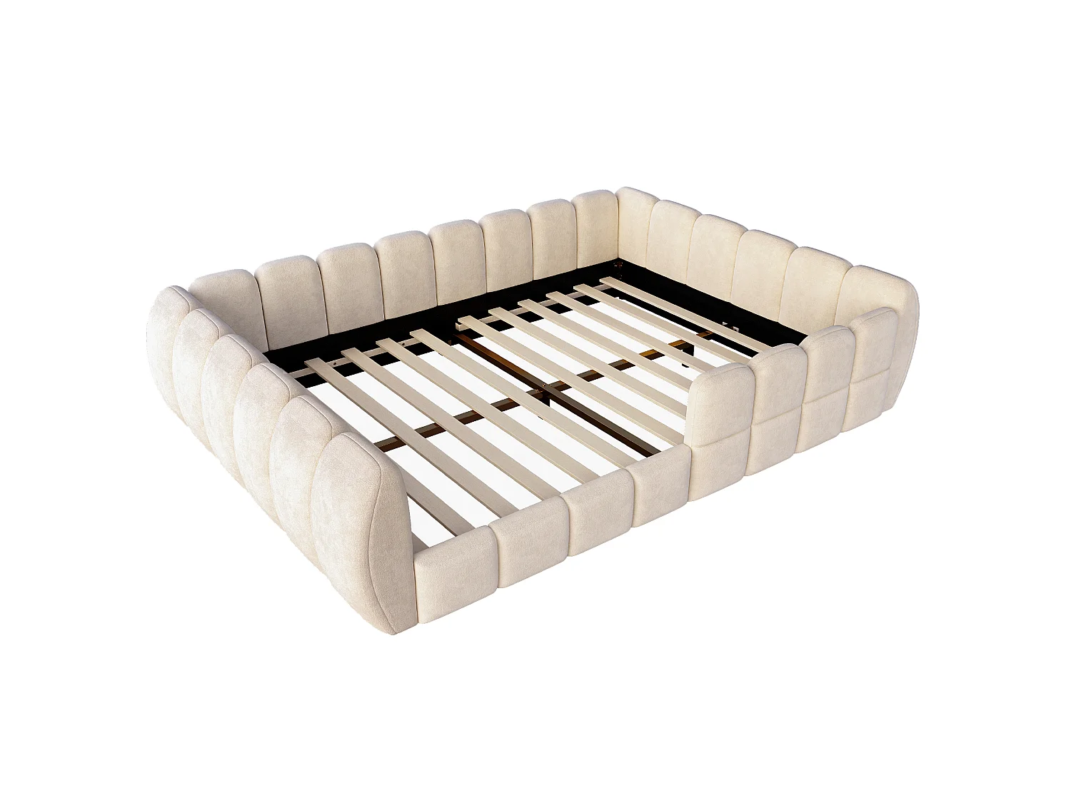 Gepolstertes Kinderbett 140 × 200 cm - Samtstoff - abgerundete Ecken - Beige (Matratze nicht enthalten)