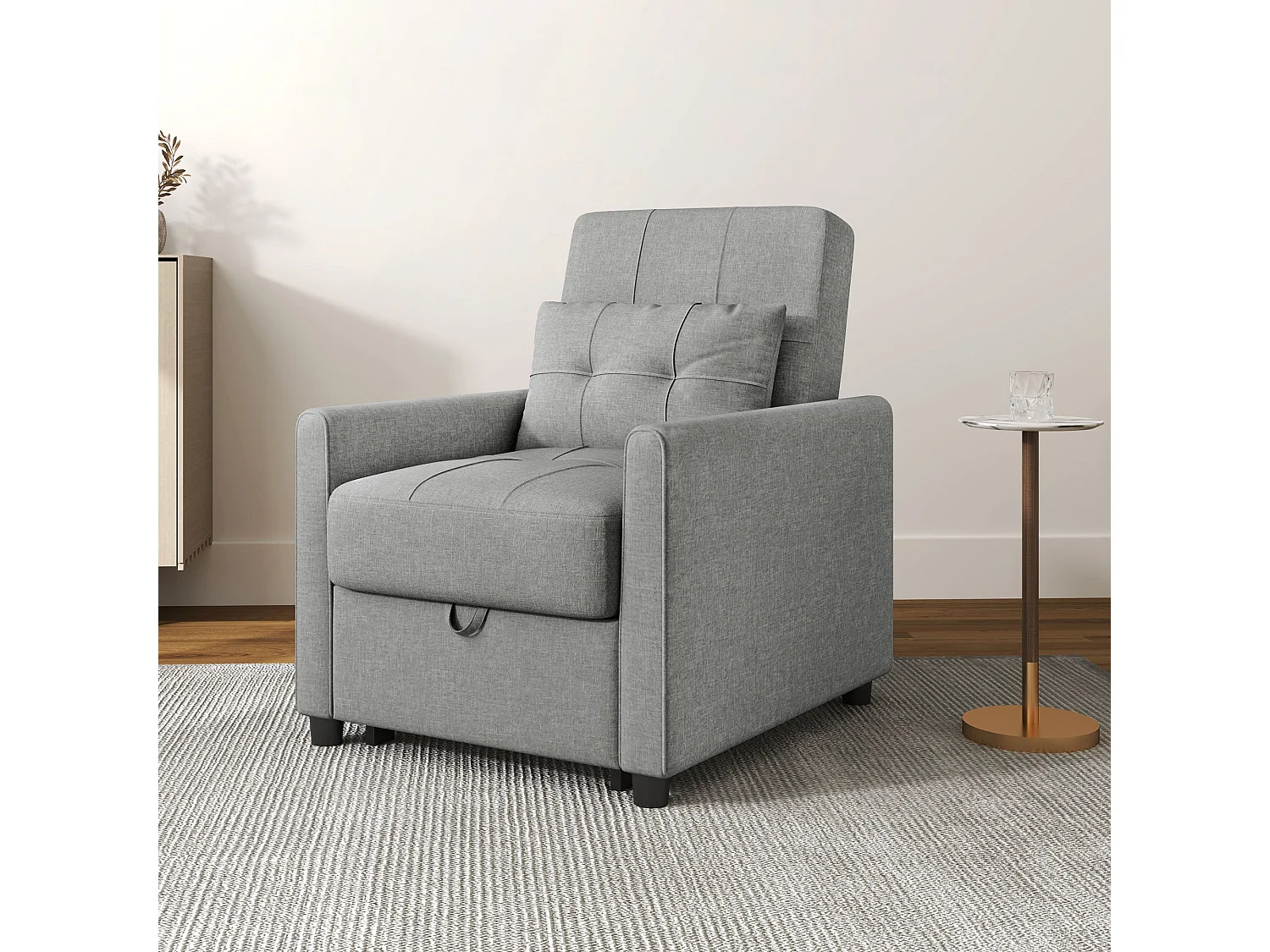 Vayopa Linen Look Light Grey Single Sleeper Chair