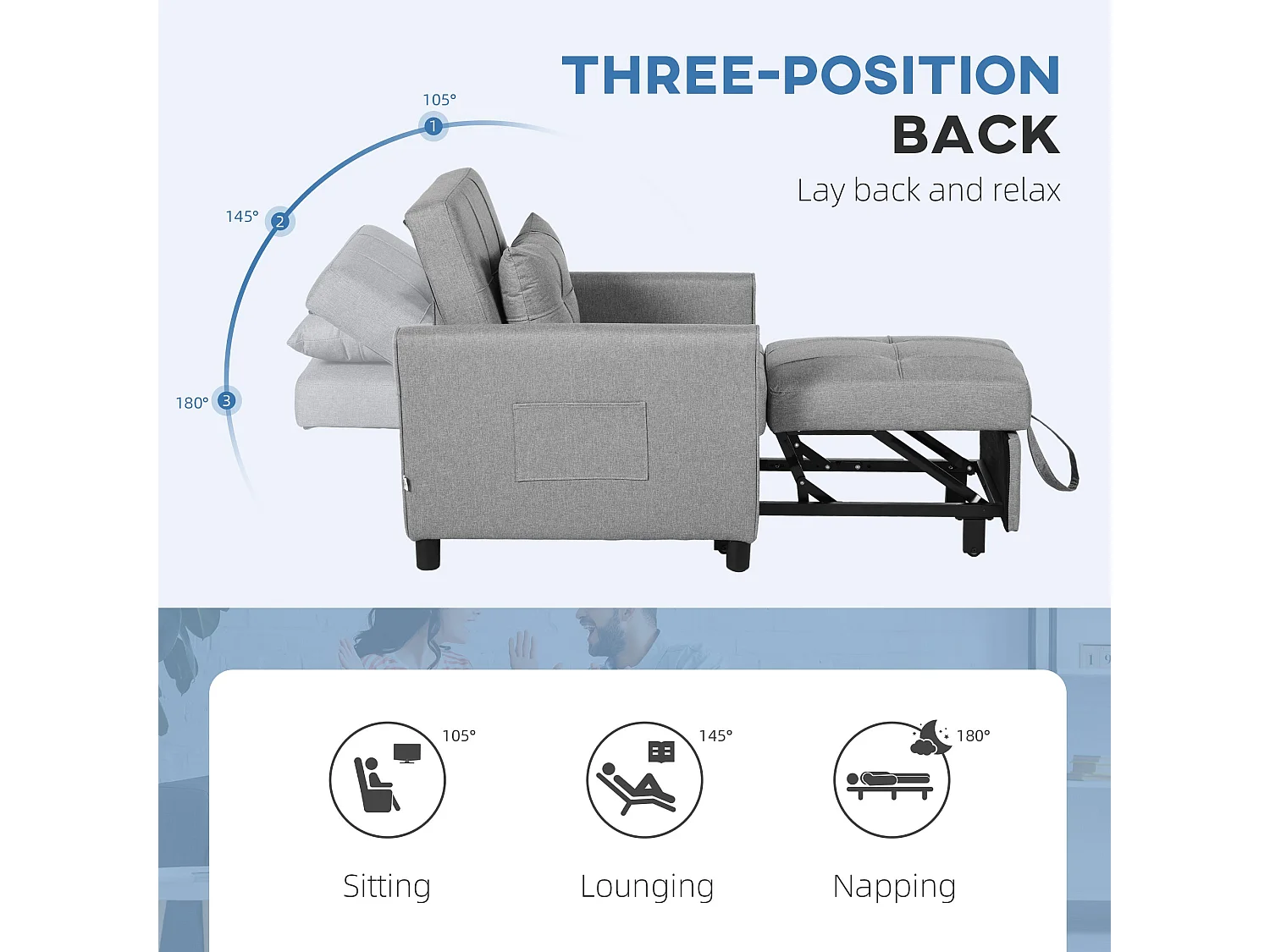 Vayopa Linen Look Light Grey Single Sleeper Chair