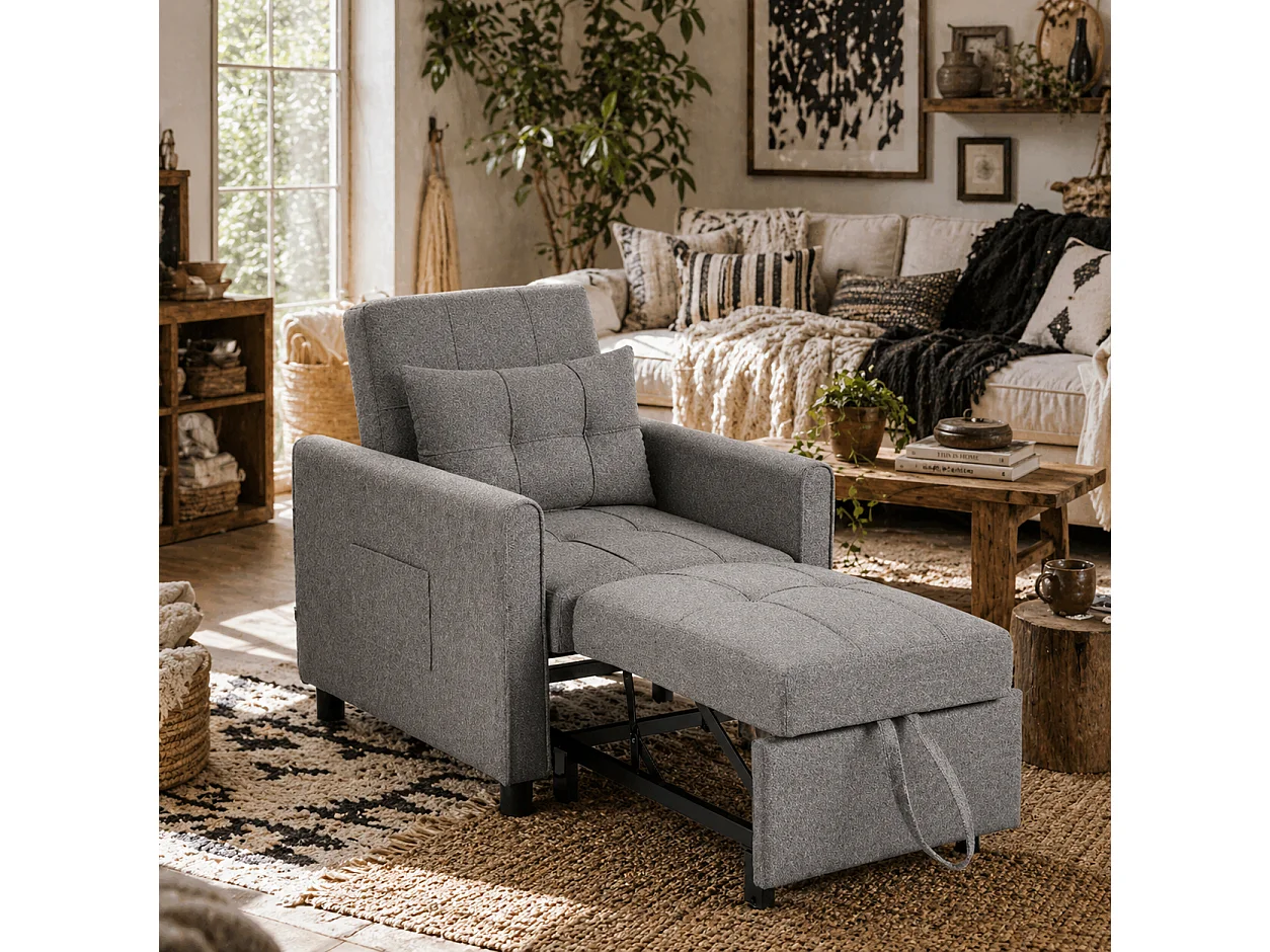 Vayopa Linen Look Light Grey Single Sleeper Chair