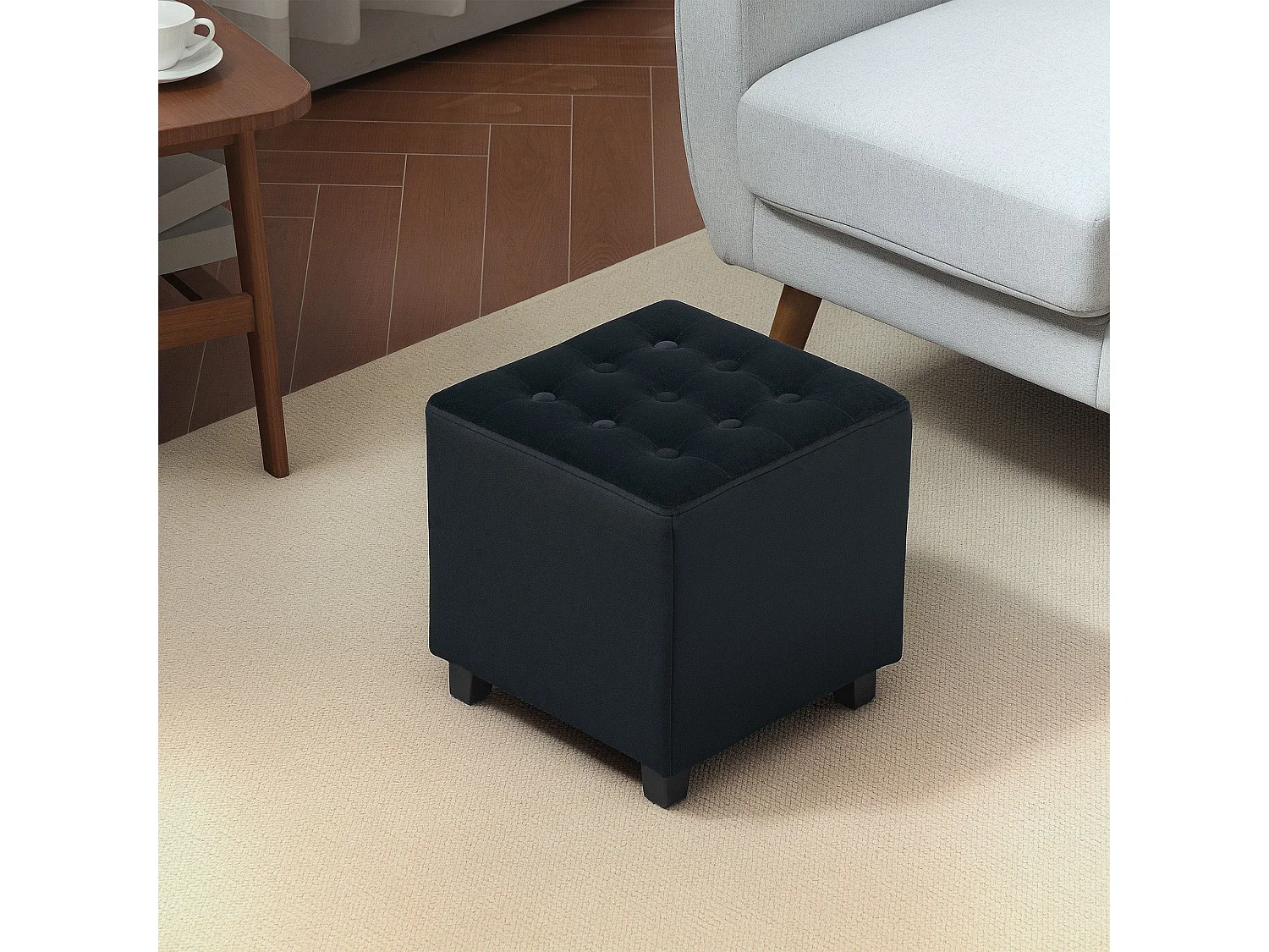 Liviel Velvet Feel Charcoal Square Ottoman 35 x 35cm