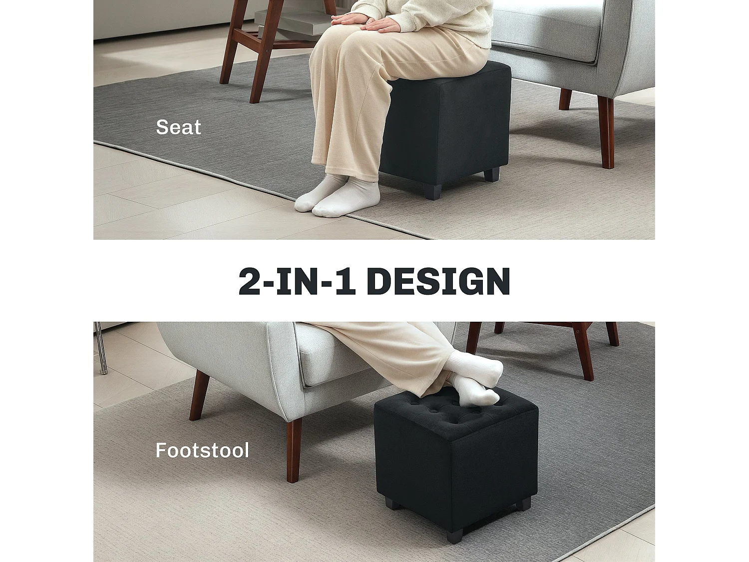 Liviel Velvet Feel Charcoal Square Ottoman 35 x 35cm