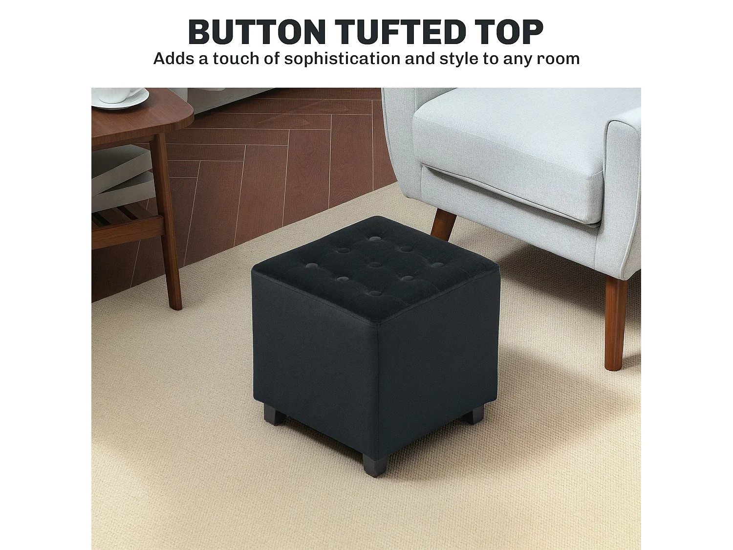 Liviel Velvet Feel Charcoal Square Ottoman 35 x 35cm