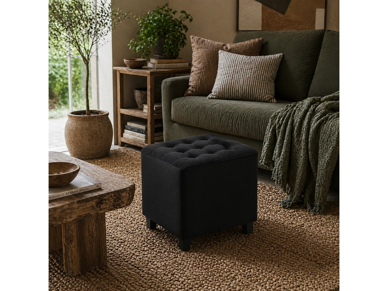 Liviel Velvet Feel Charcoal Square Ottoman 35 x 35cm