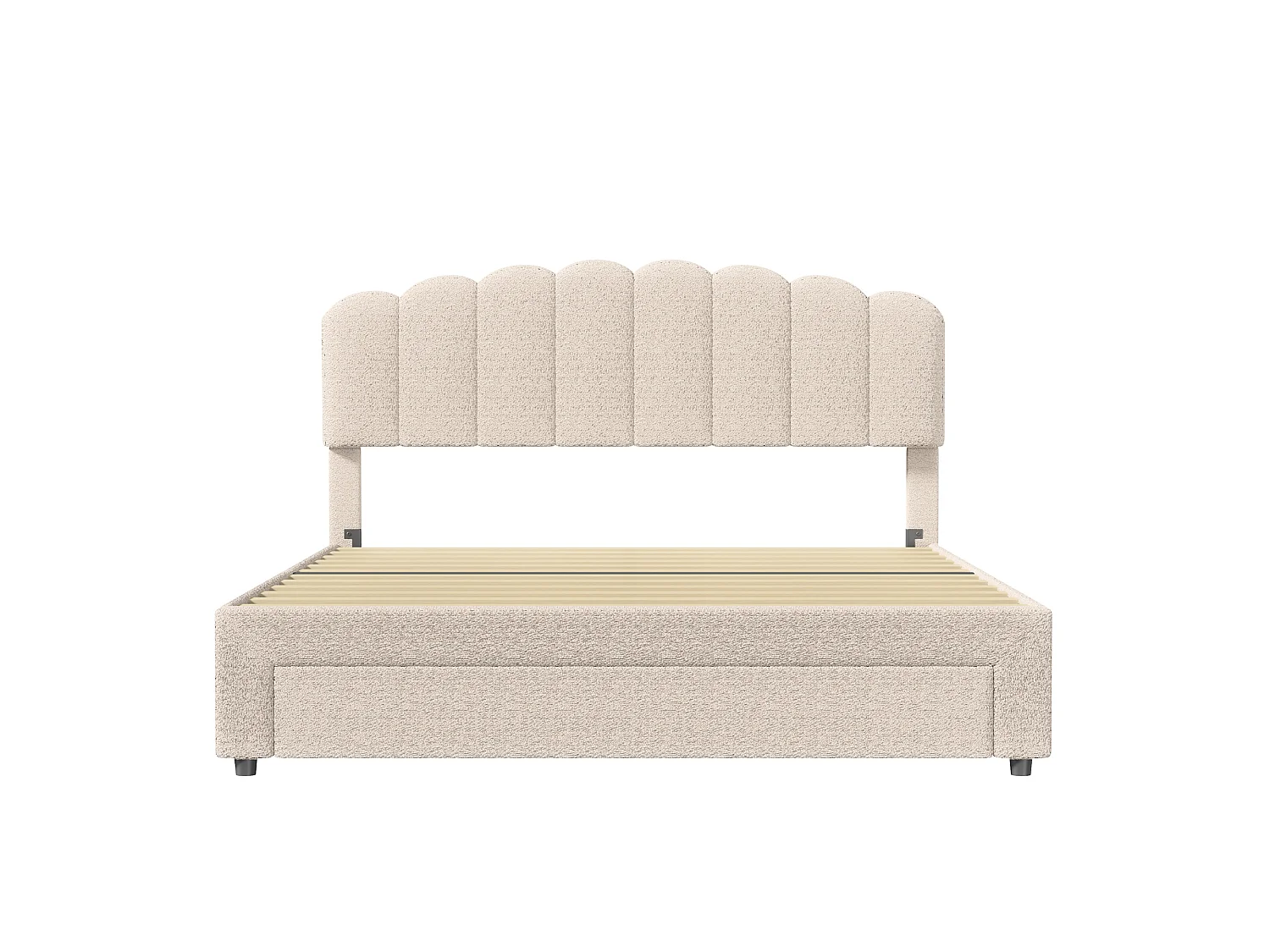 Lit Capitonné 140x200 cm - Lit Double rembourré avec Tiroir de Rangement et Tête Réglable en Hauteur - lit 2 Personnes avec Prise USB - Tissu Teddy - Beige