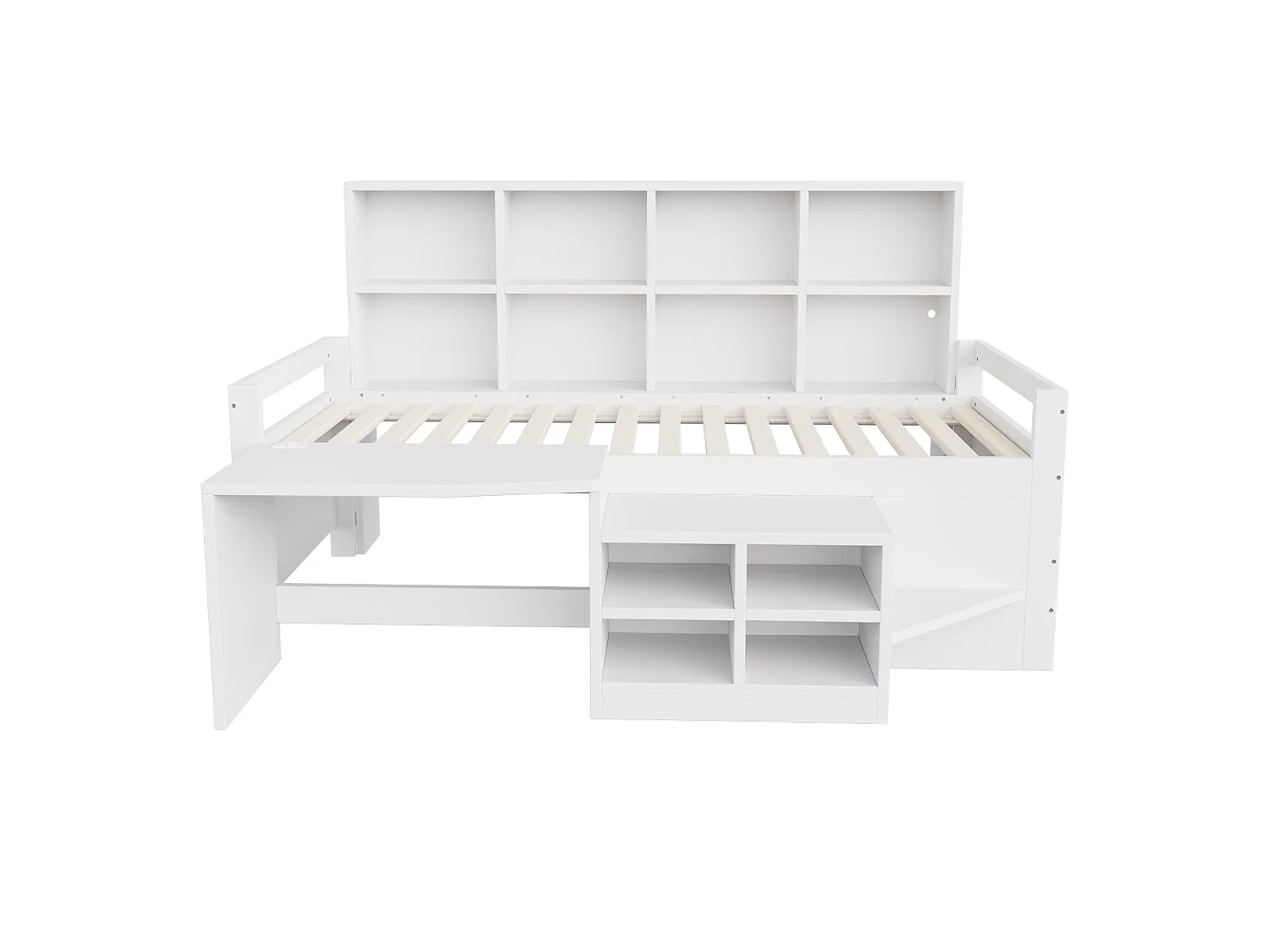 Lit enfant 90×200 cm - avec espace de rangement - avec prise électrique - avec lumière LED - blanc (matelas non inclus)