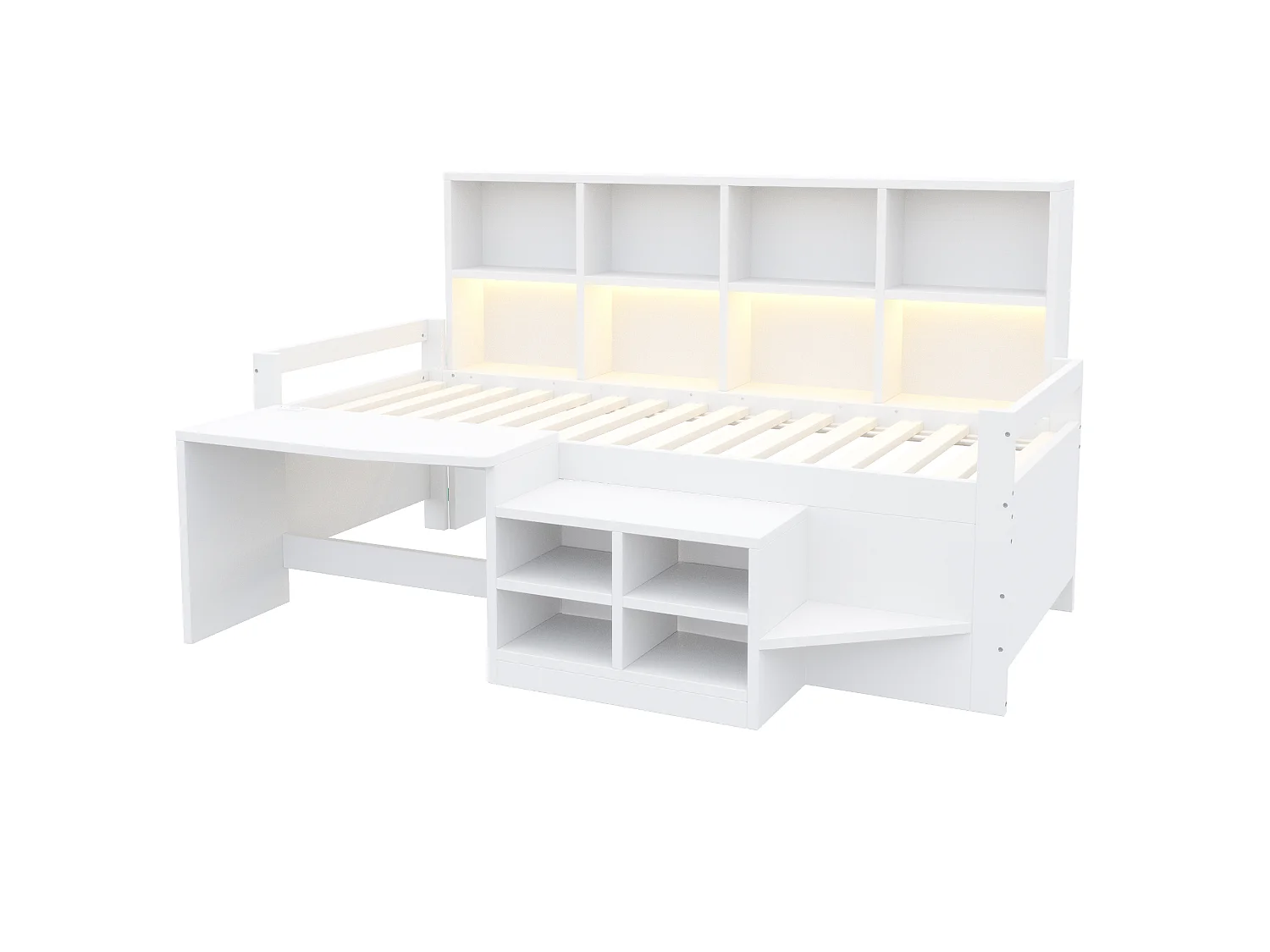 Lit enfant 90×200 cm - avec espace de rangement - avec prise électrique - avec lumière LED - blanc (matelas non inclus)
