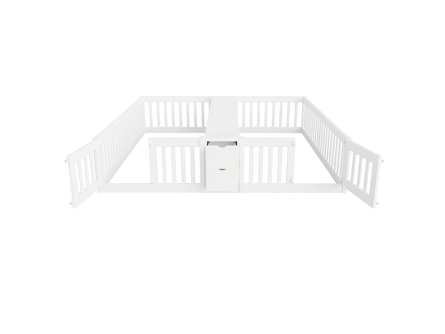 Kinderbett 90 x 200 cm - mit 2 Schubladen - mit doppeltem Regal - mit Sicherheitsgeländern - weiß (Matratze nicht enthalten)