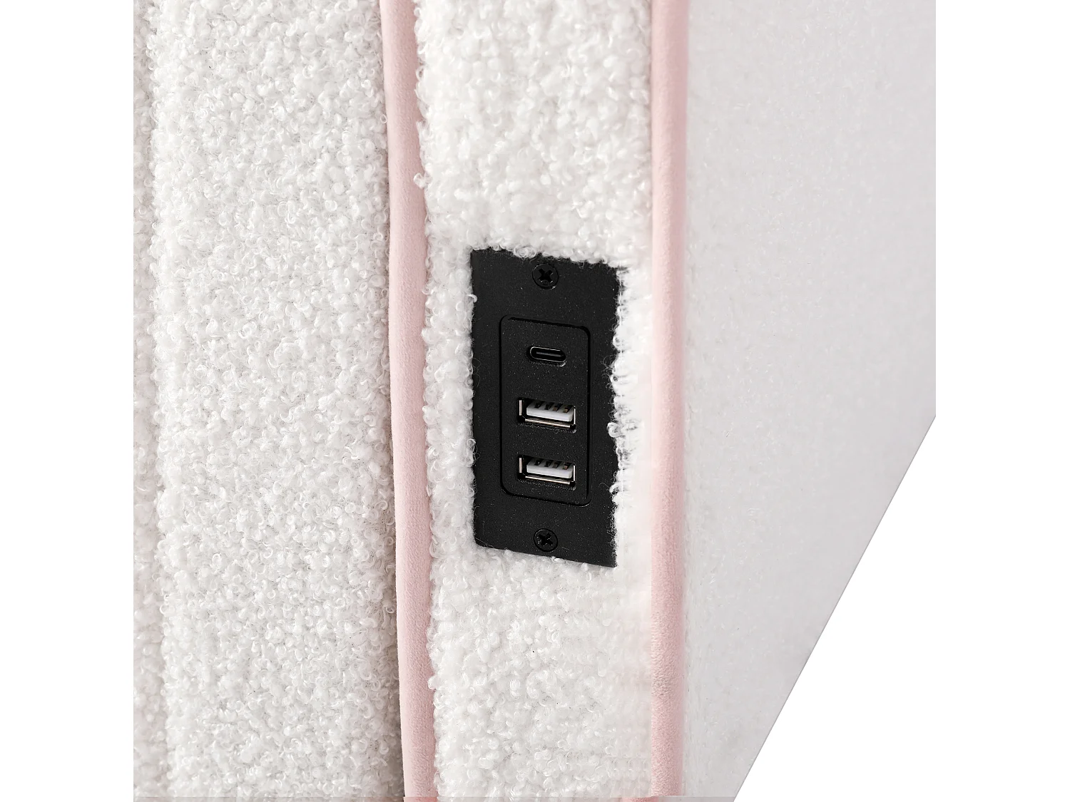 Canapé-lit capitonné 90x200 cm - Avec lit gigogne et 2 tiroirs - Extensible 180 cm - Port USB - Tissu bouclé - Beige (sans matelas)