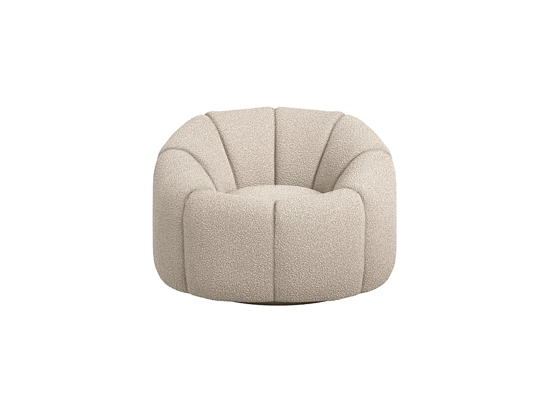 Juniper Retro Boucle Swivel Armchair Cream Upholstered Rounded Club Design