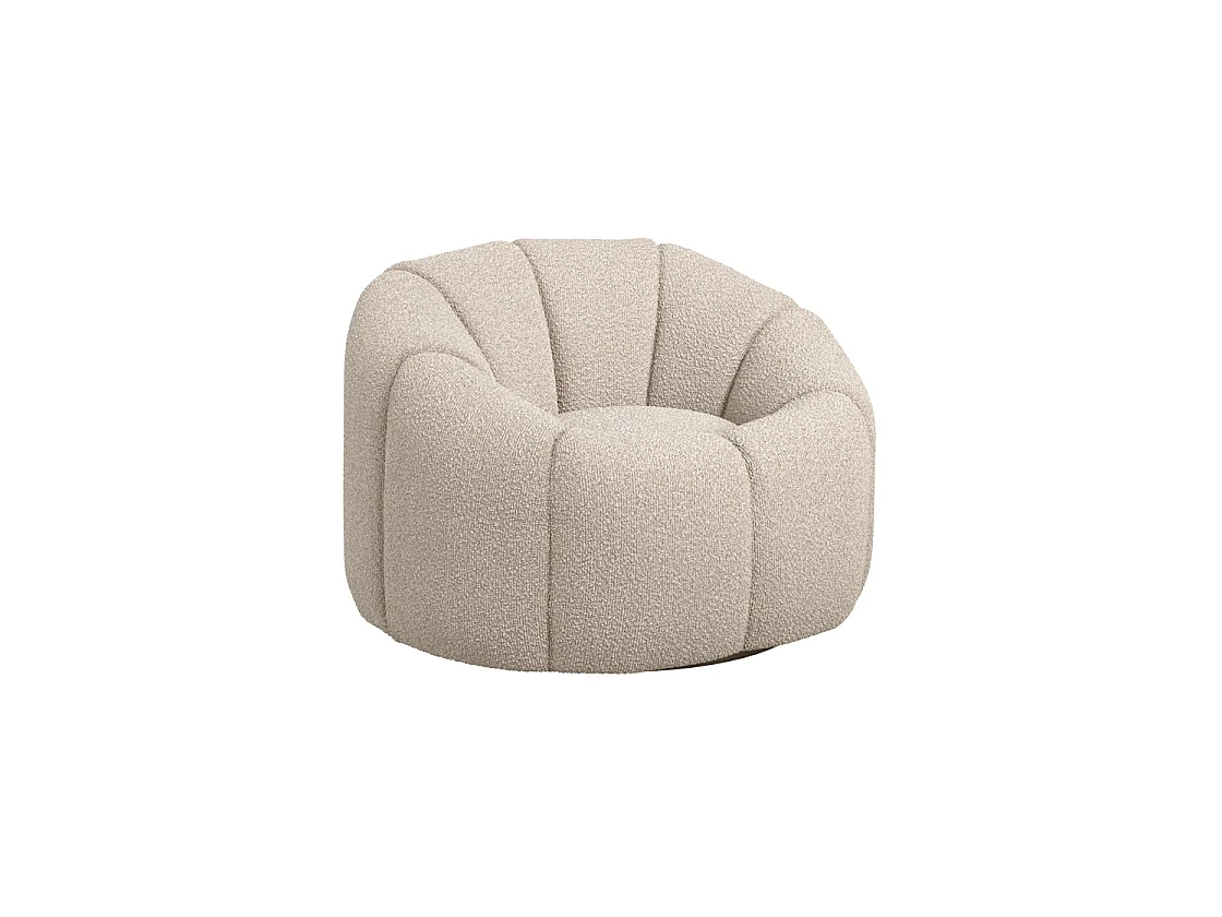 Juniper Retro Boucle Swivel Armchair Cream Upholstered Rounded Club Design