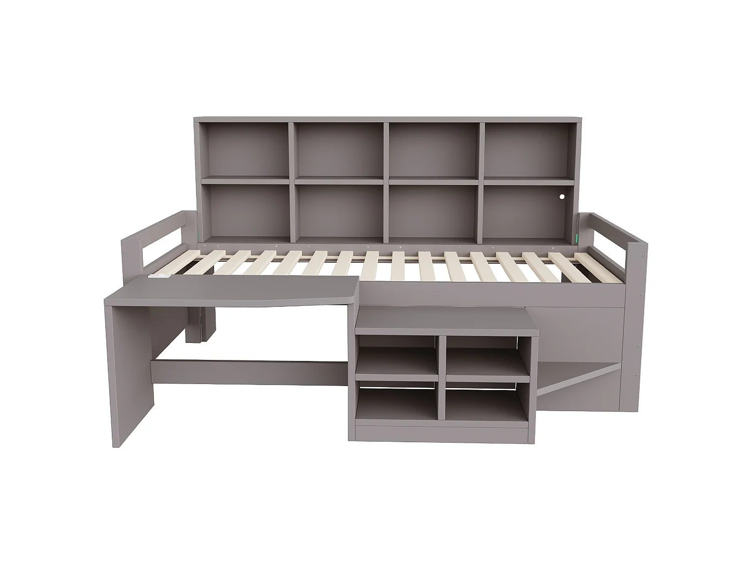 Lit enfant 90×200 cm - avec espace de rangement - avec prise électrique - avec lumière LED - gris (matelas non inclus)