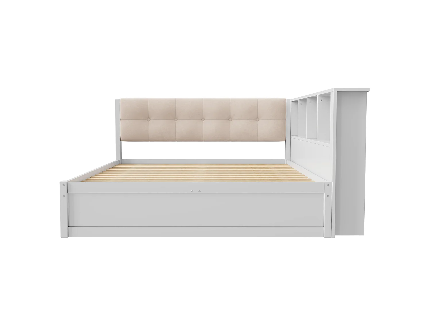 Schlafsofa 140 × 200 cm - mit Schubladen - mit LED-Beleuchtung - mit Regalen - mit USB-Anschluss - Weiß (Matratze nicht enthalten)