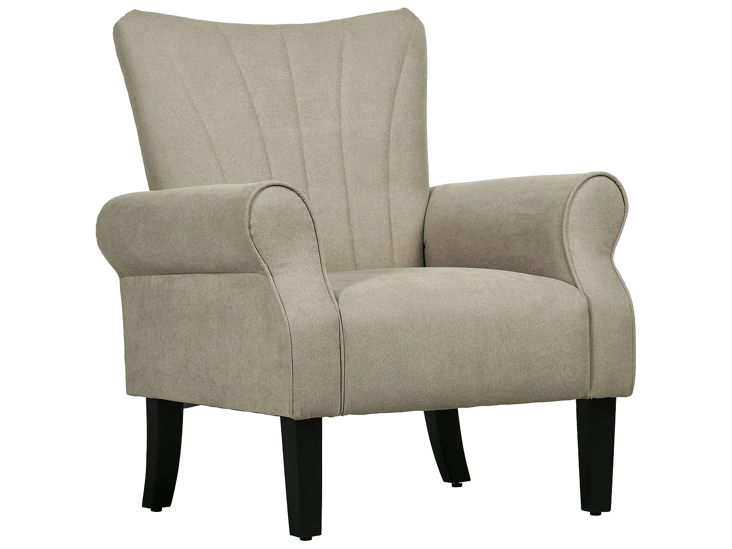Vikene Coni Beige Fabric Accent Armchair Rolled Arms Wingback Wooden Legs