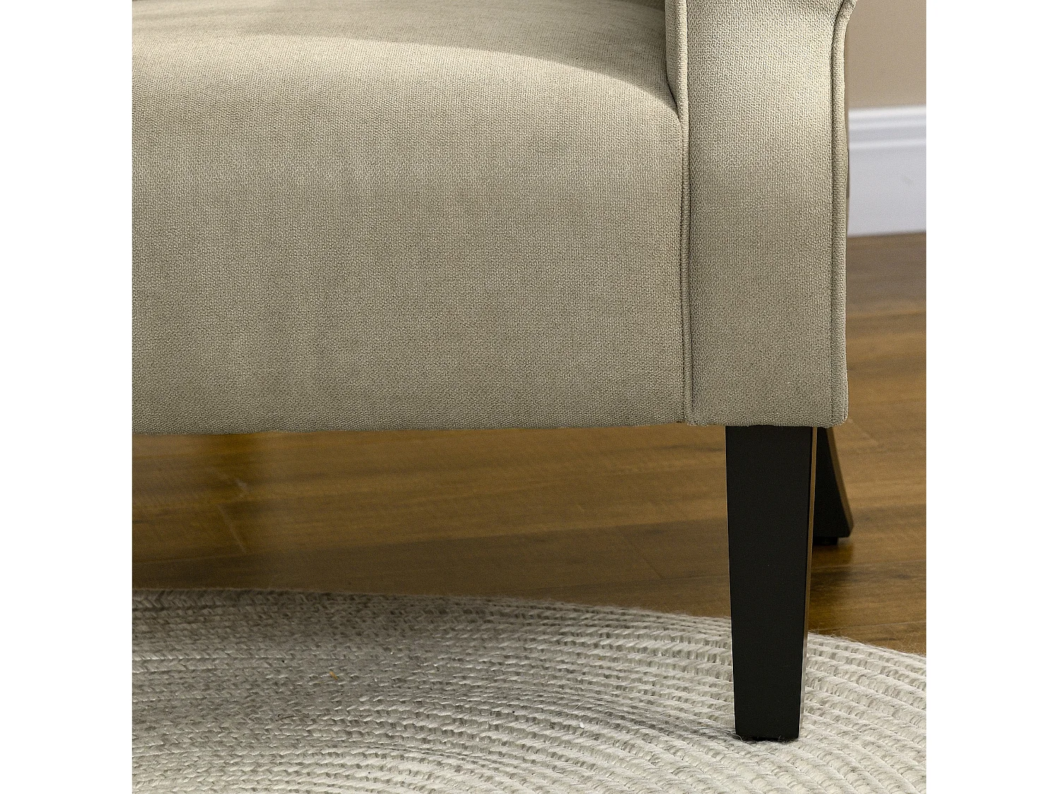 Vikene Coni Beige Fabric Accent Armchair Rolled Arms Wingback Wooden Legs