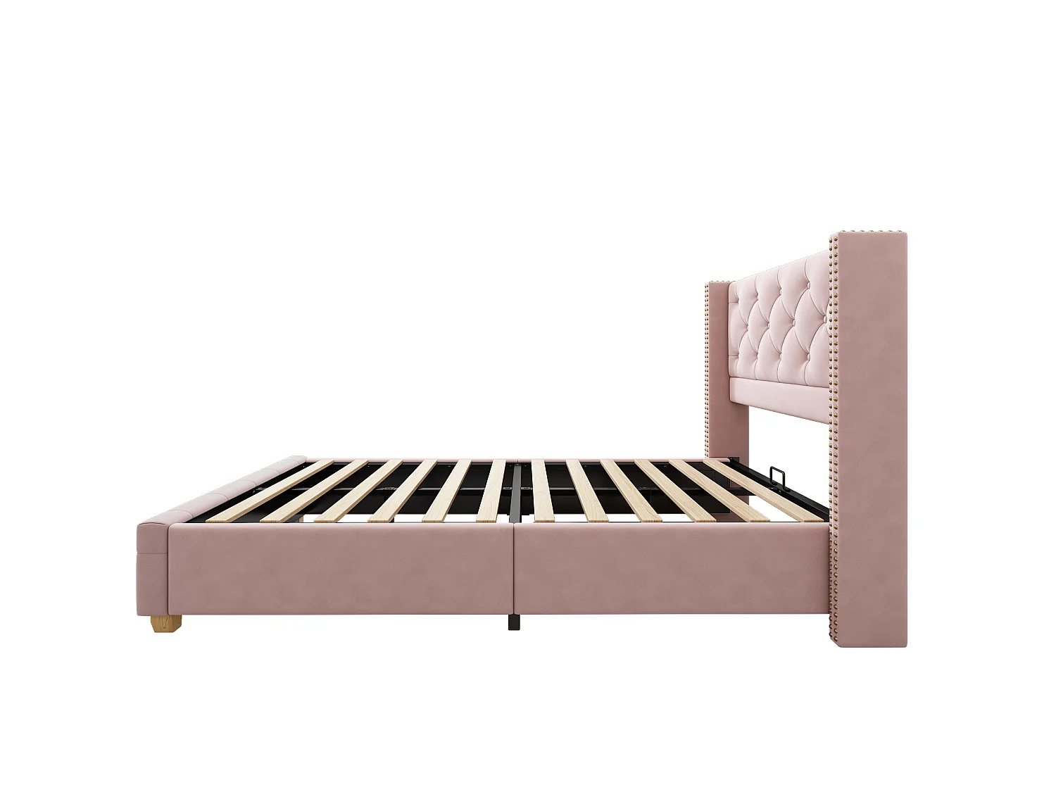Lit simple rembourré 90x190 cm - avec sommier à lattes et tête de lit - capitonnage à boutons - Tissu velours - Rose(sans matelas)
