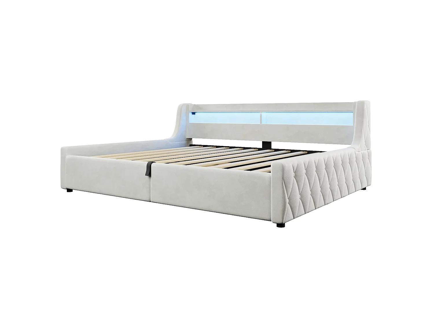 Storage Sofa Bed 140 × 200 cm - with storage box and LED lighting - velvet fabric + MDF - beige (mattress not included)
