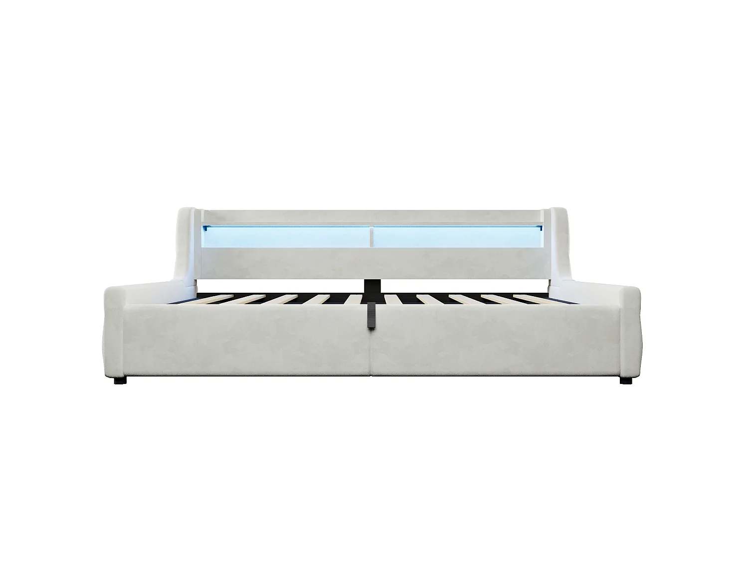 Storage Sofa Bed 140 × 200 cm - with storage box and LED lighting - velvet fabric + MDF - beige (mattress not included)