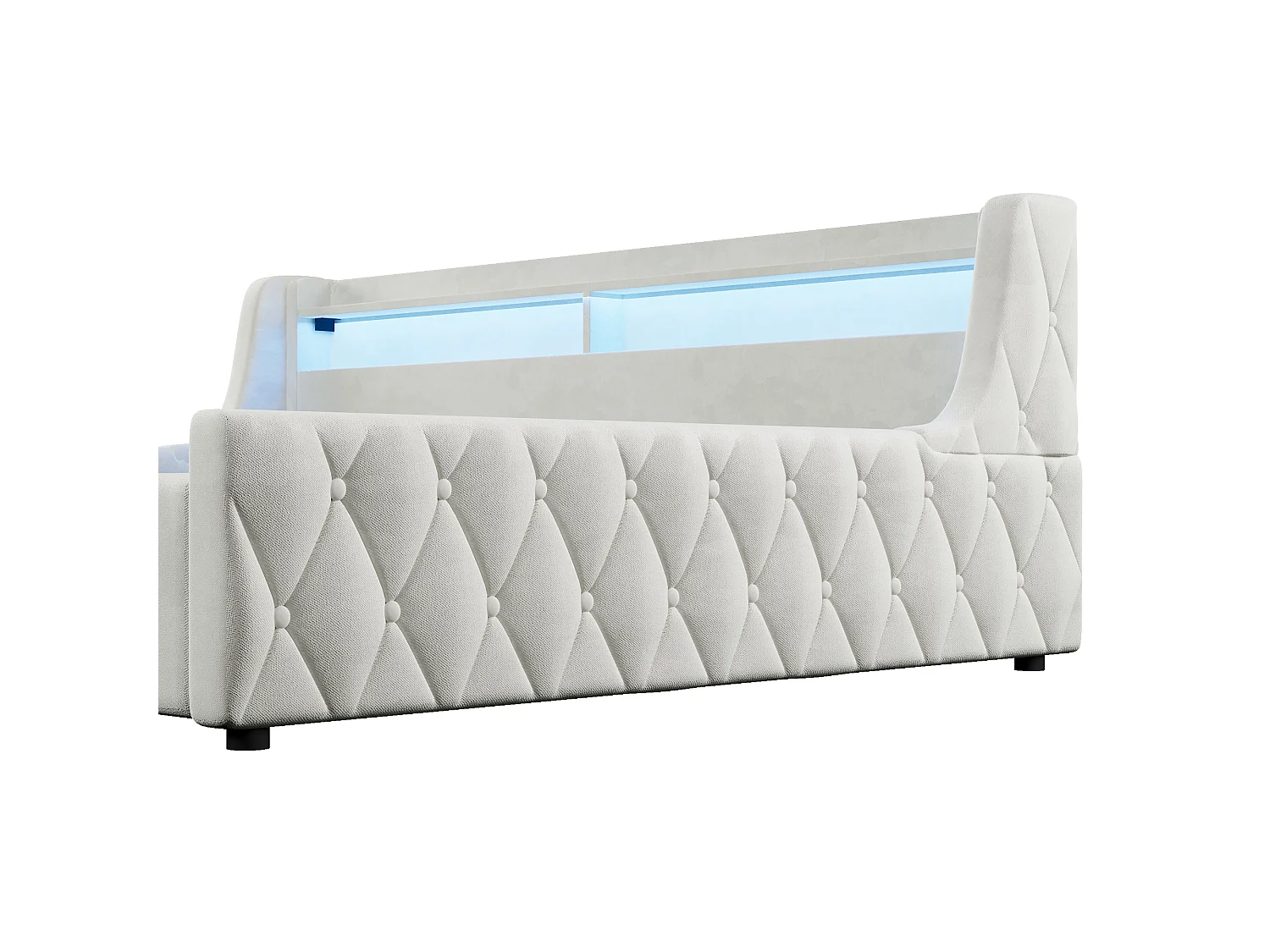 Storage Sofa Bed 140 × 200 cm - with storage box and LED lighting - velvet fabric + MDF - beige (mattress not included)
