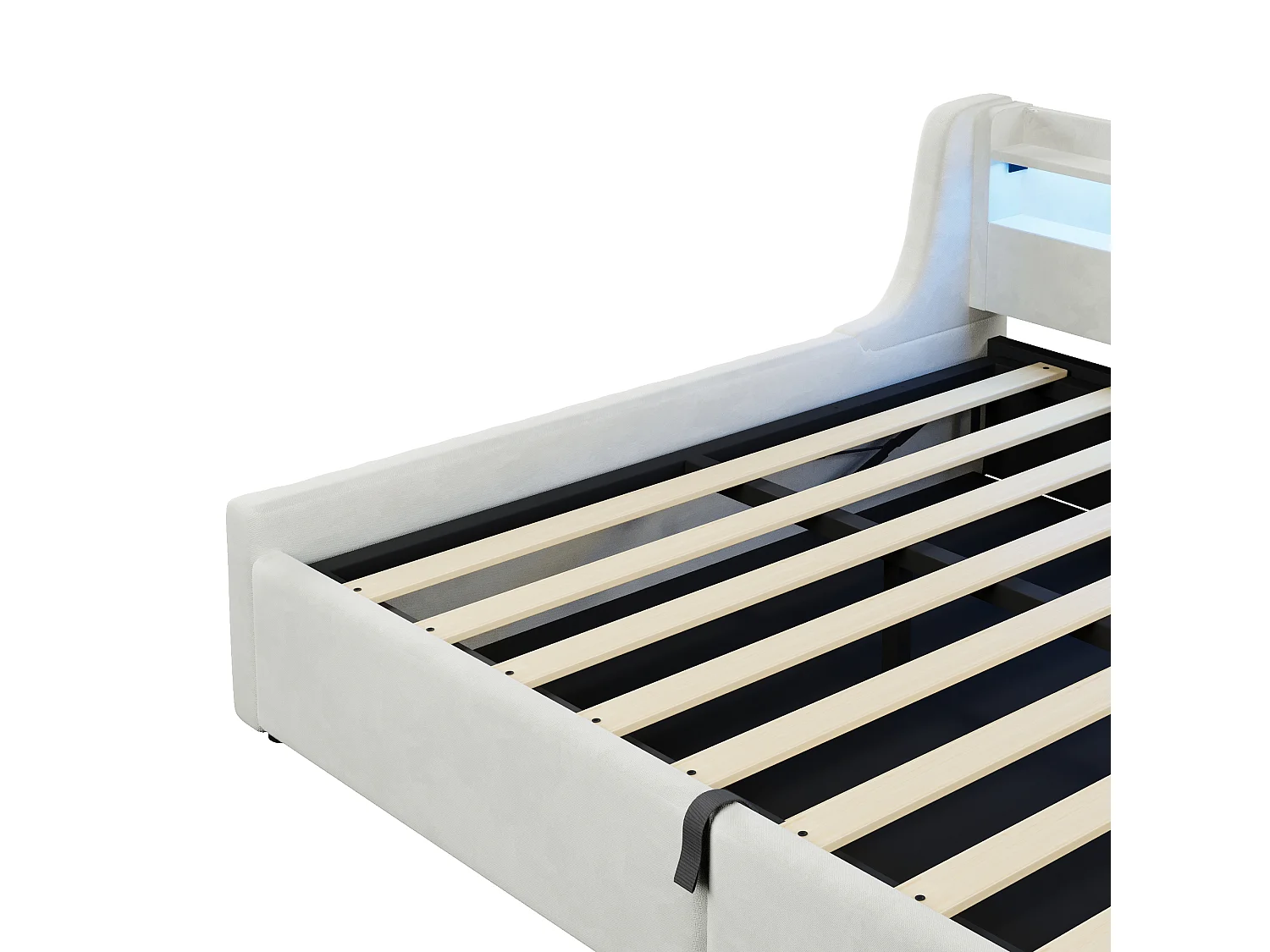 Storage Sofa Bed 140 × 200 cm - with storage box and LED lighting - velvet fabric + MDF - beige (mattress not included)