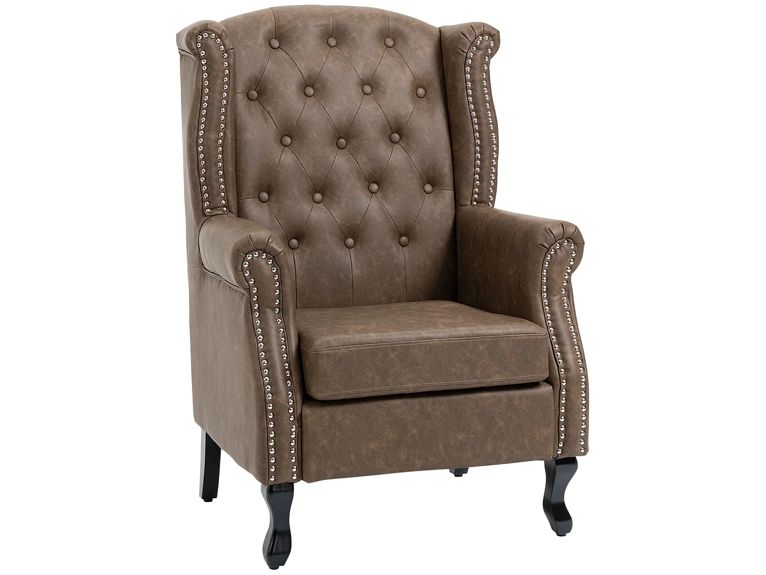 Selato Brown Wingback Accent Chair Chesterfield Tufting with Nailhead Trim