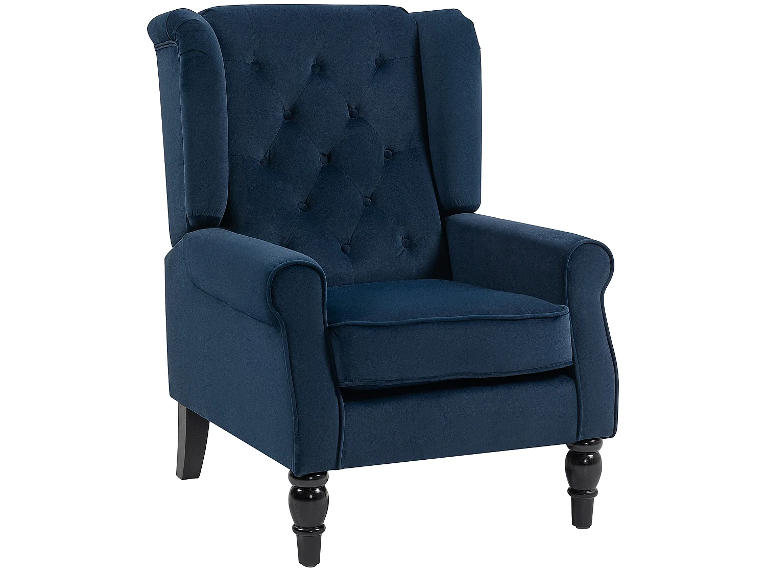 Rake Dark Blue Retro Wingback Accent Chair Button Tufted Velvet Feel