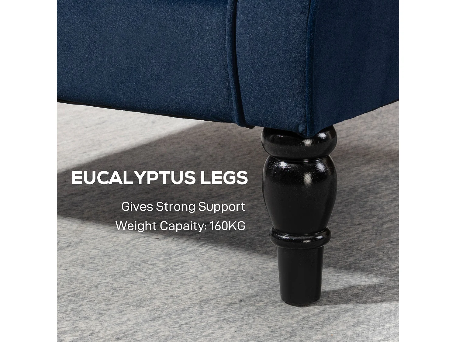 Rake Dark Blue Retro Wingback Accent Chair Button Tufted Velvet Feel