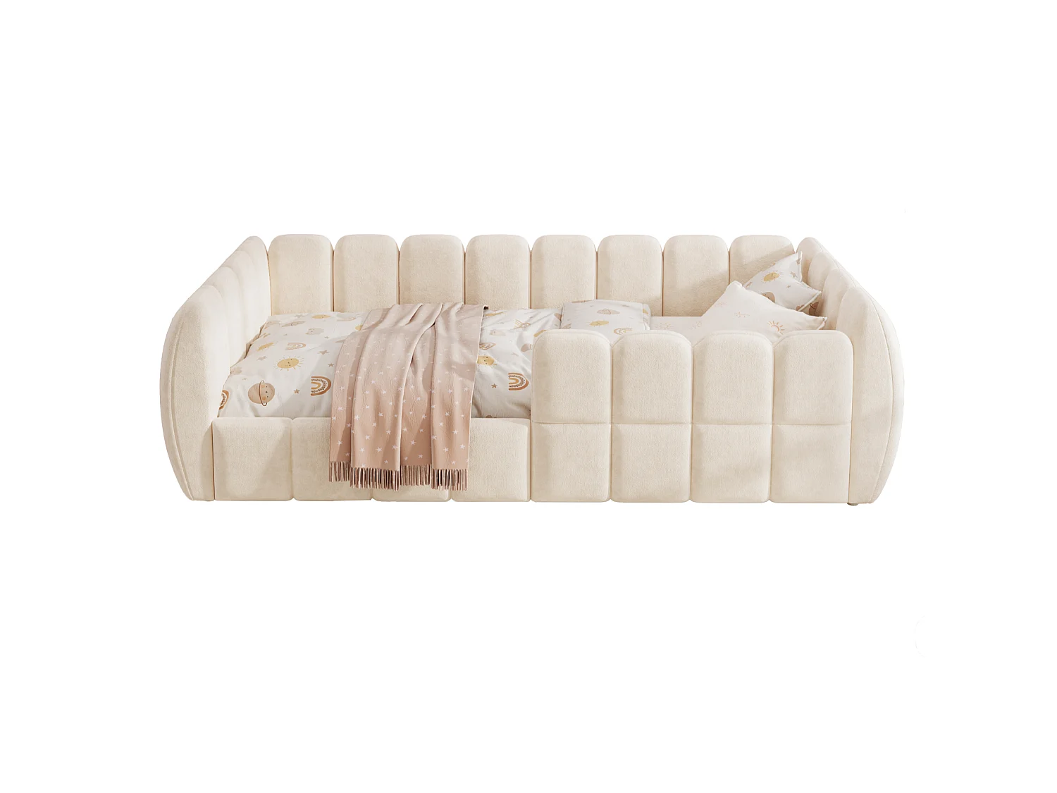 Gepolstertes Kinderbett 90 × 200 cm - Samtstoff - abgerundete Ecken - Beige (Matratze nicht enthalten)