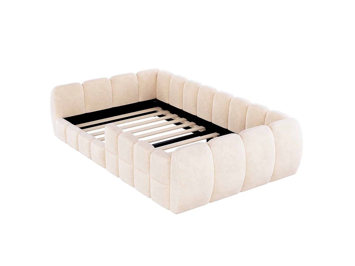 Gepolstertes Kinderbett 90 × 200 cm - Samtstoff - abgerundete Ecken - Beige (Matratze nicht enthalten)
