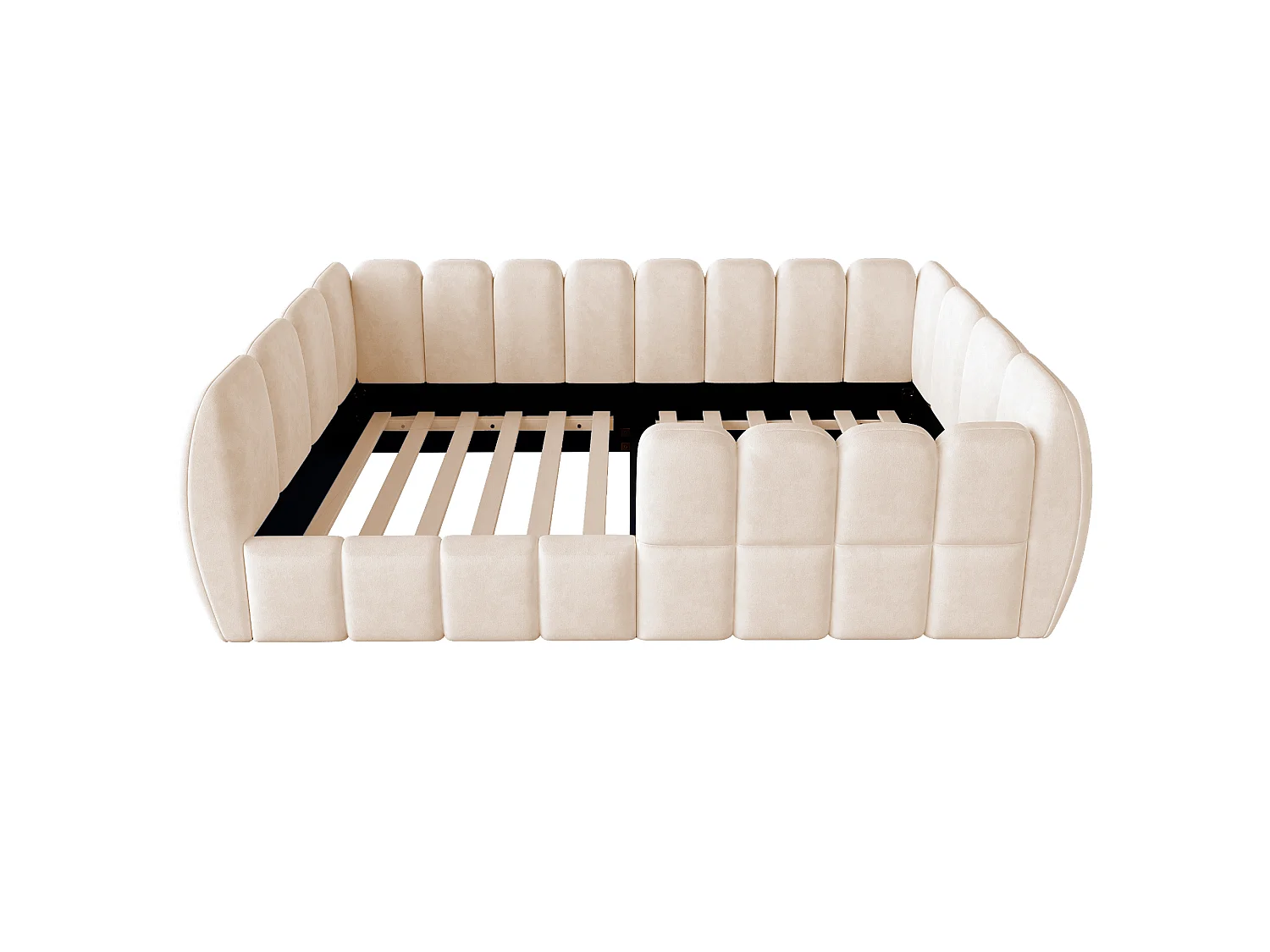 Gepolstertes Kinderbett 90 × 200 cm - Samtstoff - abgerundete Ecken - Beige (Matratze nicht enthalten)