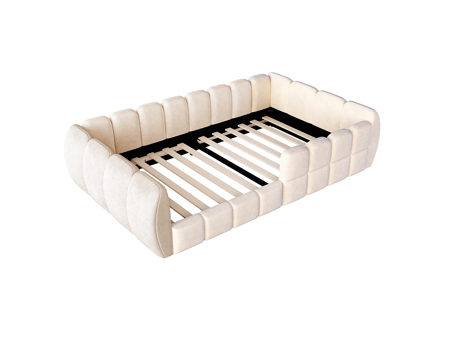 Gepolstertes Kinderbett 90 × 200 cm - Samtstoff - abgerundete Ecken - Beige (Matratze nicht enthalten)