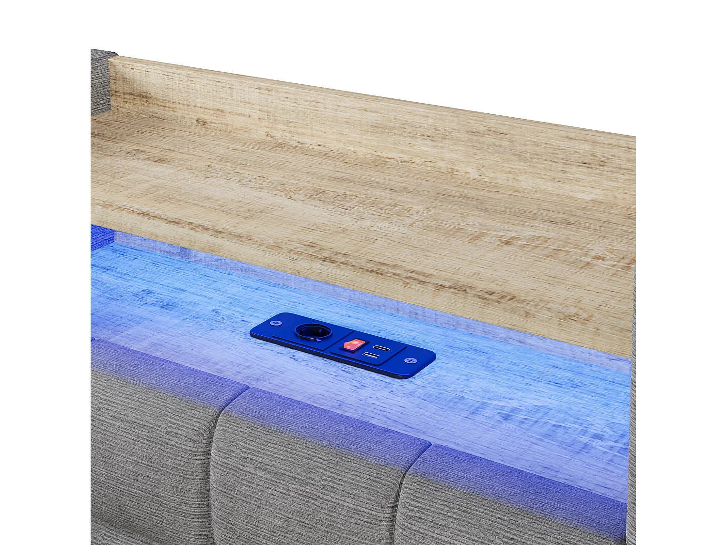 Bäddsoffa med förvaring 90 × 200 cm - med USB + Type-C-portar - förvaringsbänk vid sängens fotände - med LED-ljusslinga - mörkgrå