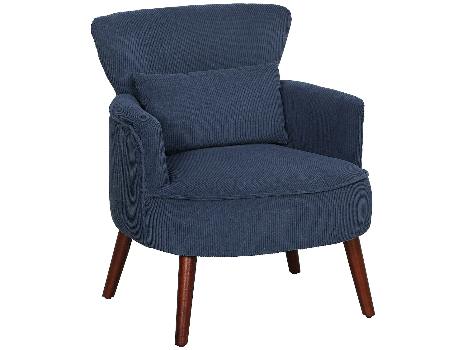 Kesu Blue Corduroy Accent Armchair Retro Club Style Dark Angled Wooden Legs