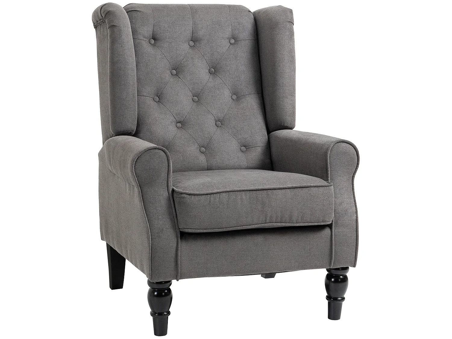 Keri Molo Dark Grey Snow Flannel Wingback Accent Chair with Button Tufting and Black Legs