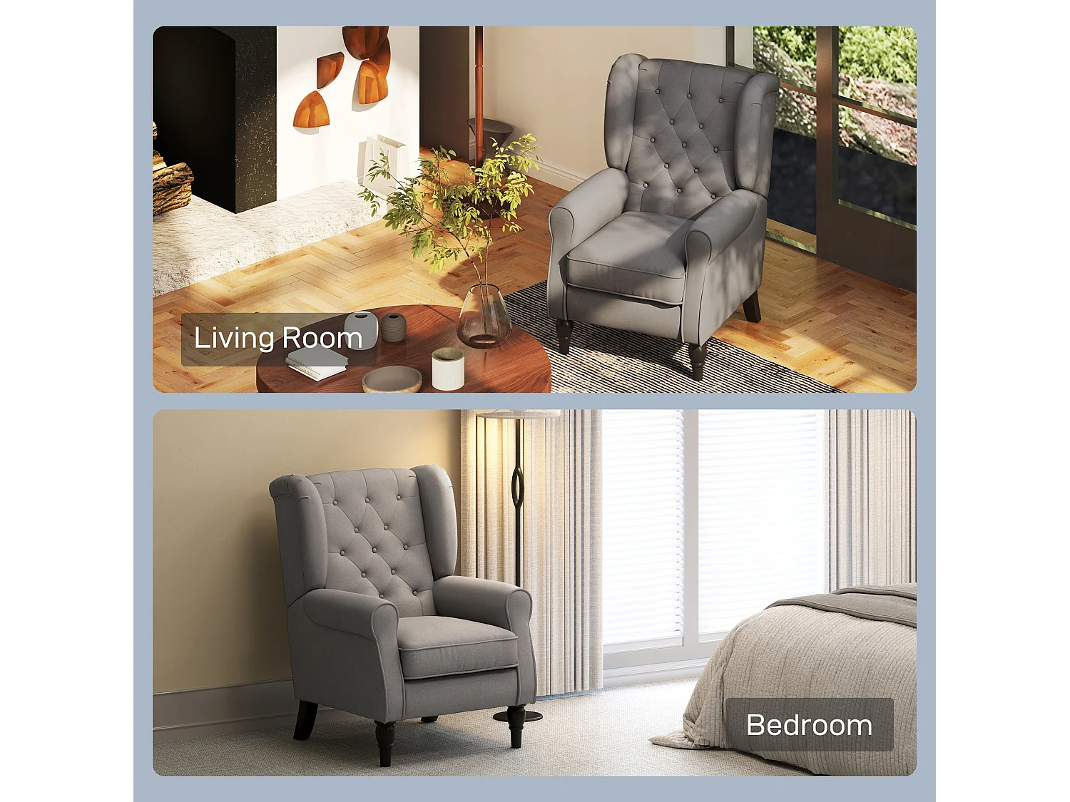 Keri Molo Dark Grey Snow Flannel Wingback Accent Chair with Button Tufting and Black Legs