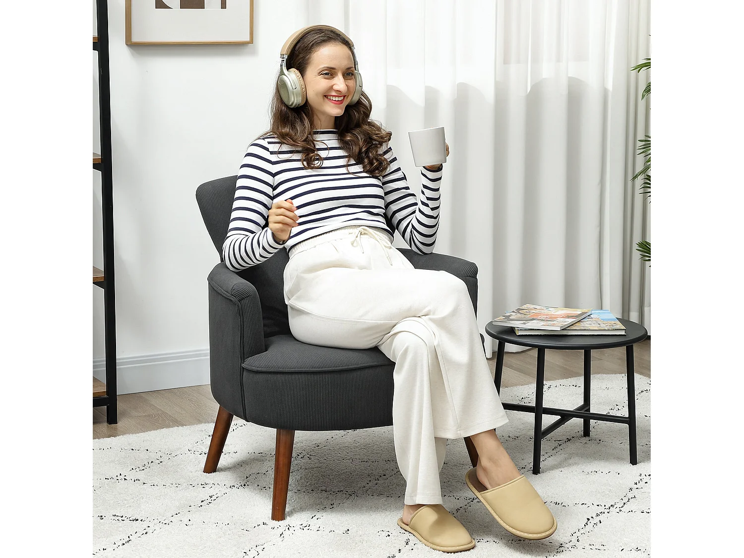 Mielyo Black Corduroy Retro Accent Armchair