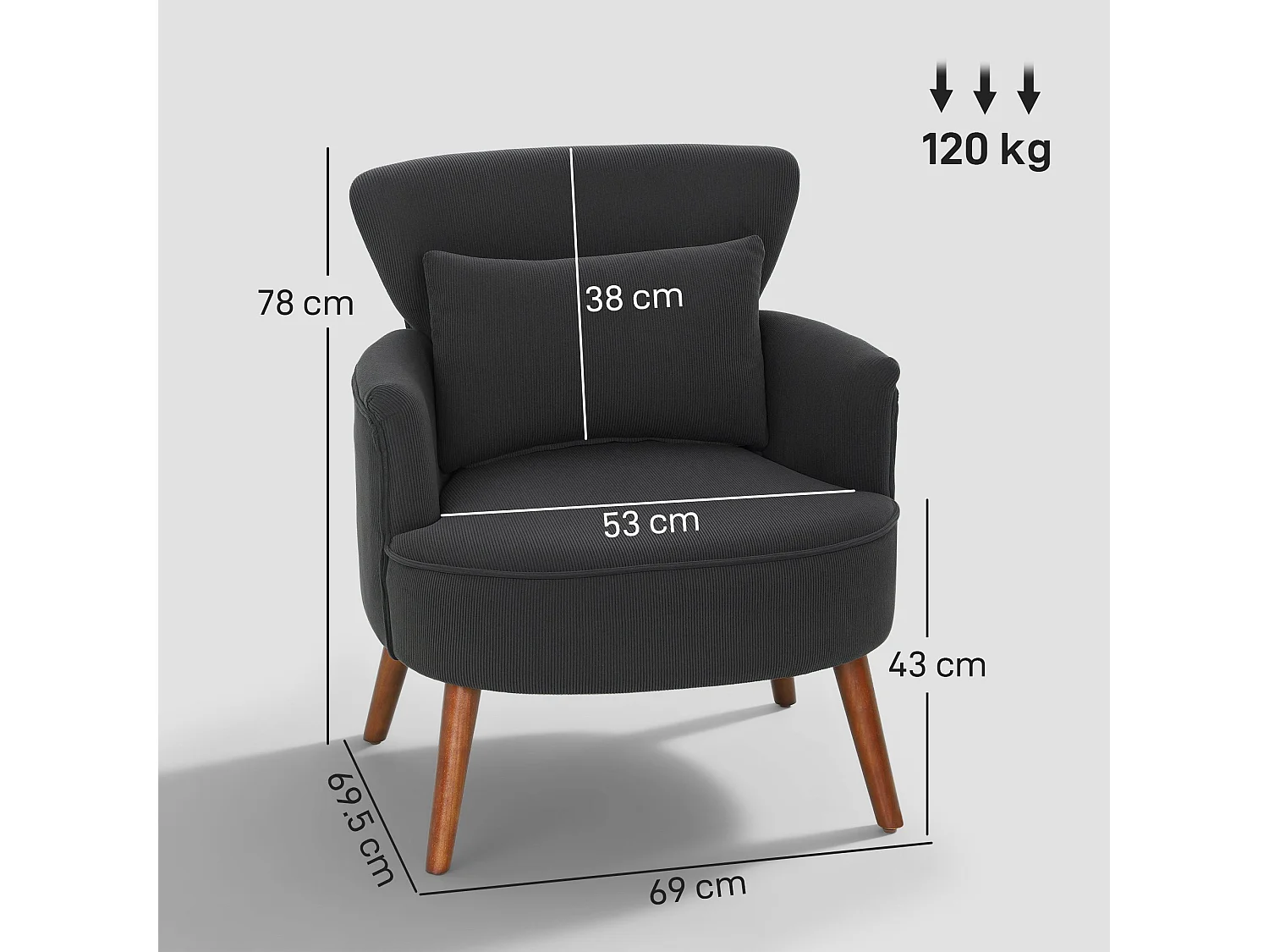 Mielyo Black Corduroy Retro Accent Armchair